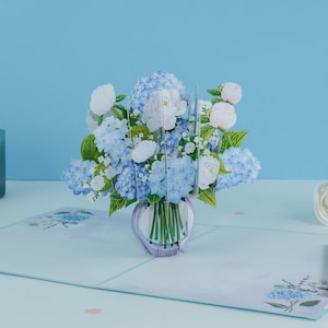 Cartão Pop-Up Vaso de Hortênsia Azul