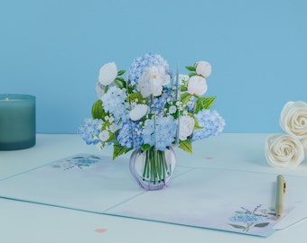 Blauwe hortensia vaas pop-up kaart