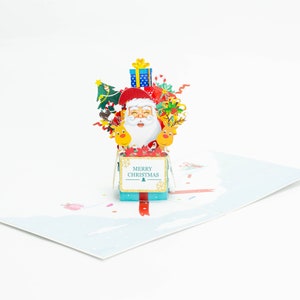 Santa in Present Pop-Up Card - Christmas Gift Card - 3D Christmas Greeting Card - 3D Xmas Card - Pop Up Christmas Card By CardPop®