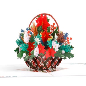 Design de cesta de flores de cartão pop-up de Natal - Cartão de Natal pop-up