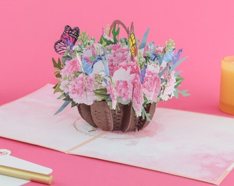 Pink Hydrangeas in Basket With Butterflies Pop-Up Card