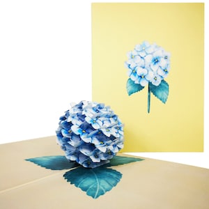 Carte pop-up hortensia bleu