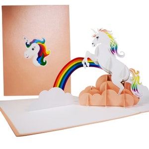 White Unicorn with Rainbow Mane 3D Pop Up Card by CardPop ®