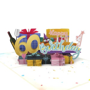 Carte pop-up 60e anniversaire avec cadeaux et vin Carte de vœux pop-up 3D par CardPop ®