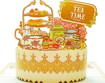 Afternoon Tea Pop-Up Card - Elegant and Unique - Perfect for Tea Lovers