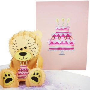Pop-upkaart Teddybeer & Aardbeiencake - Blanco notitie