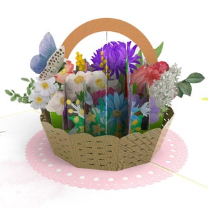 Tarjeta emergente con cesta de flores preciosa