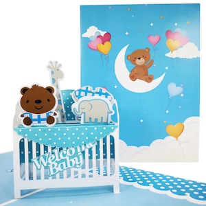 Nuevo Bebé Niño y Cuna Azul Tarjeta Pop Up Tarjeta de Felicitación 3D 3D CardPop®