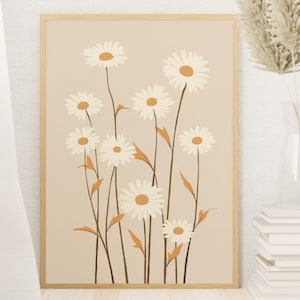 Daisies Digital Wall Art | Minimalist Daisy Printable Art | Beige Background | Instant Download Daisy Flower Art Print