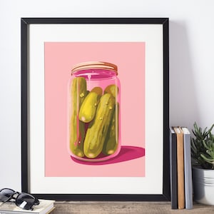 Glas mit Essiggurken Digitale Wandkunst, moderne Gurkenkunstdruck, Geschenk für Gurkenliebhaber, sofortiger digitaler Download, Küchenwandkunst, Gurke PNG