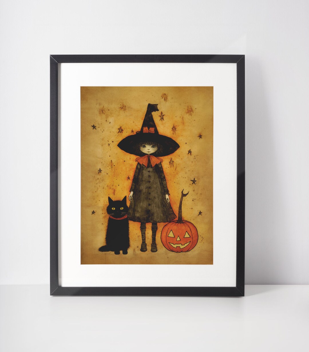 Halloween Witch Digital Art Vintage Halloween Wall Art Etsy