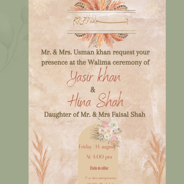 MODIFIABLE | Modèles d'invitation de mariage indien/Pakistani | Invitations de mariage indien fantaisie numérique, carte de mariage desi