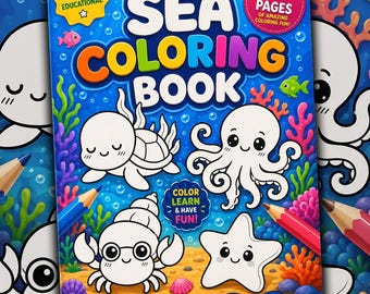 Kids Ocean Coloring Pages – 50 Sea Animals Printable Sheets (Digital Download)