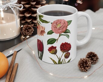 Rose Floral Mug, Ceramic Mug 11oz, floral pattern, gift for mom, gardening, flowers, ceramic mugs, coffee mugs,