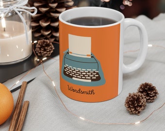 Wordsmith, Orange, Vintage Style Mug, Ceramic Mug 11oz, Writer Mug, Gifts For Writers, Coffee Mug