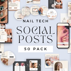 50 Nail Tech Social Posts to Edit and Download, Digital Download, Nail Technician, Professional templates