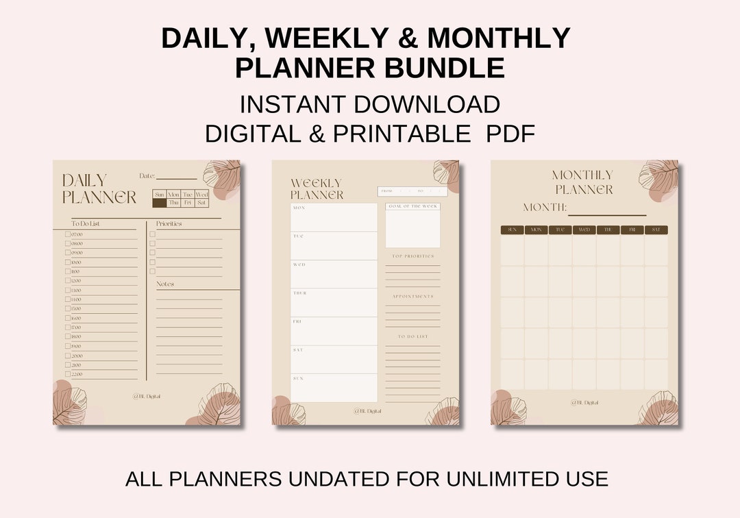 Planner Bundle | Daily Planner | Weekly Planner | Monthly Planner ...