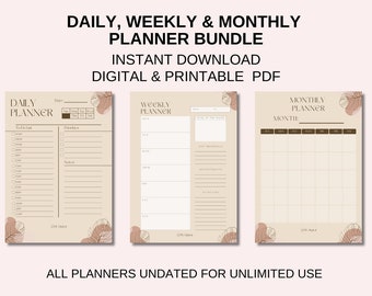 Paquete de planificador / Planificador diario / Planificador semanal / Planificador mensual / Descarga instantánea / Planificador imprimible