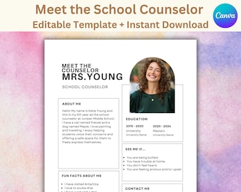 Meet the School Counselor, Printable Template, Editable Counselor Template, Back to School, Welcome Students Template, School Counselor