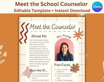 Meet the School Counselor, Printable Template, Editable Counselor Template, Back to School, Welcome Students Template, School Counselor