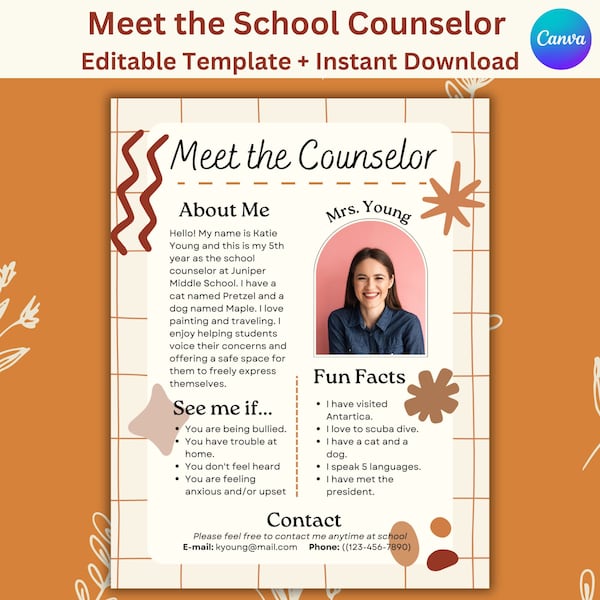 Meet the School Counselor, Printable Template, Editable Counselor Template, Back to School, Welcome Students Template, School Counselor