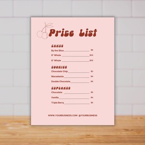 Bakery Price List Template Editable Price List Printable - Etsy