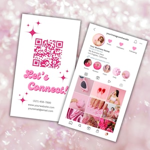 Instagram-Visitenkarte, Retro Hot Pink Beige-Visitenkarte, digitale Visitenkarte, bearbeitbare QR-Code-Visitenkarte, Visitenkartenvorlage