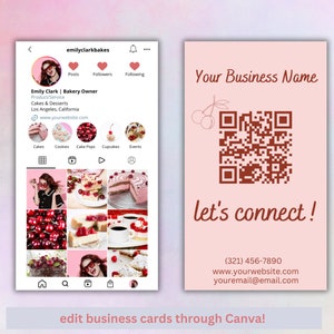 Carte de visite Instagram, carte de visite pâtisserie, produits numériques, carte de visite avec code QR modifiable, modèle de carte de visite, carte de gâteau