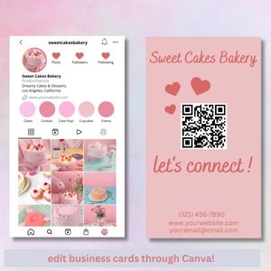 Instagram Business Card, Cake Bakery Business Card, Digital Products, Editable QR Code Business Card, Business Card Template, Cake Card