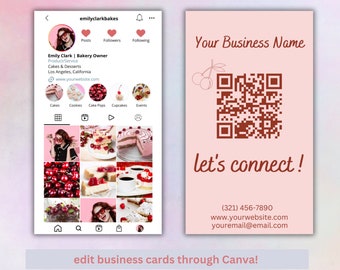 Instagram Business Card, Cake Bakery Business Card, Digital Products, Editable QR Code Business Card, Business Card Template, Cake Card