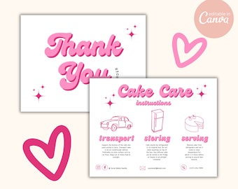 Tarjeta para el cuidado de pasteles, Instrucciones para el cuidado de pasteles, Retro Vintage, Plantilla para panadería pequeña, Tarjeta imprimible para pastel, Guía de almacenamiento de pasteles, Tarjeta de panadería