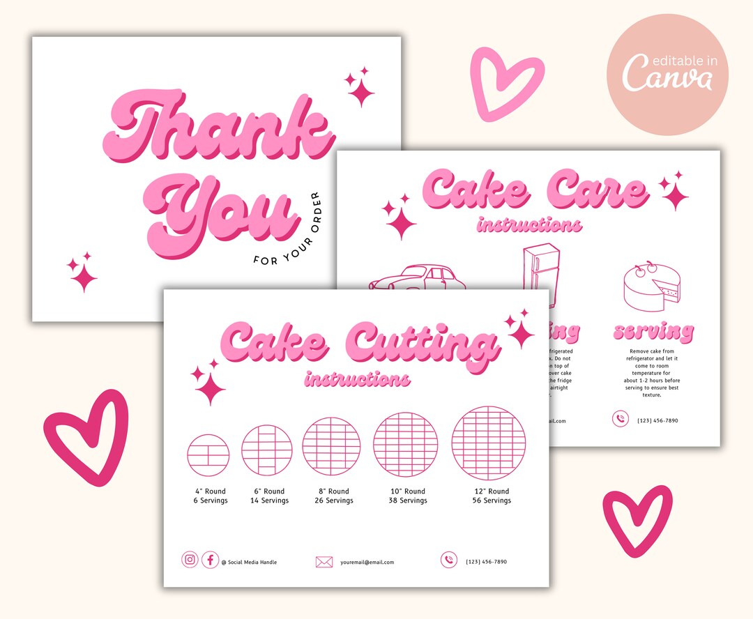 Cake Care Card, Cake Care Instructions, Cake Cutting Guide, Printable