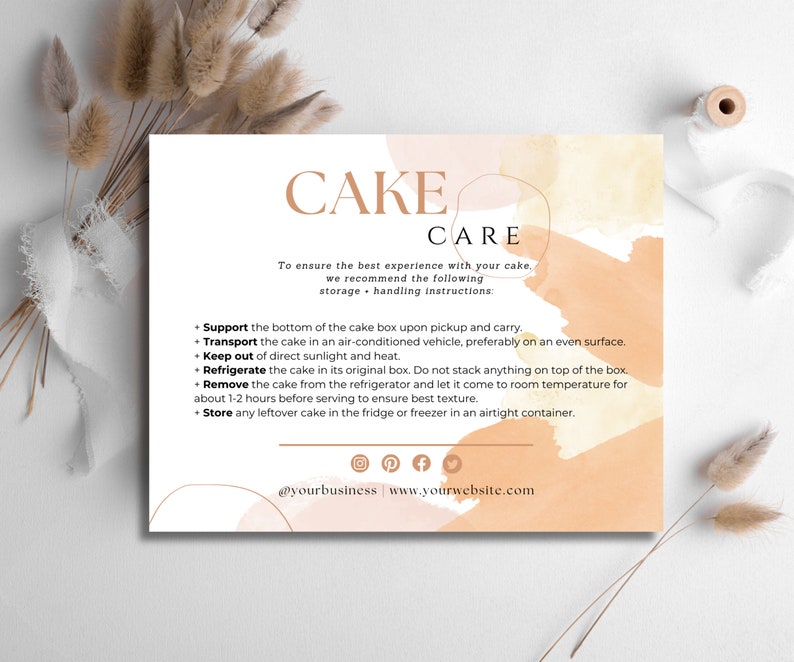Cake Care Card, Cake Care Instructions, Cake Card, Small Business