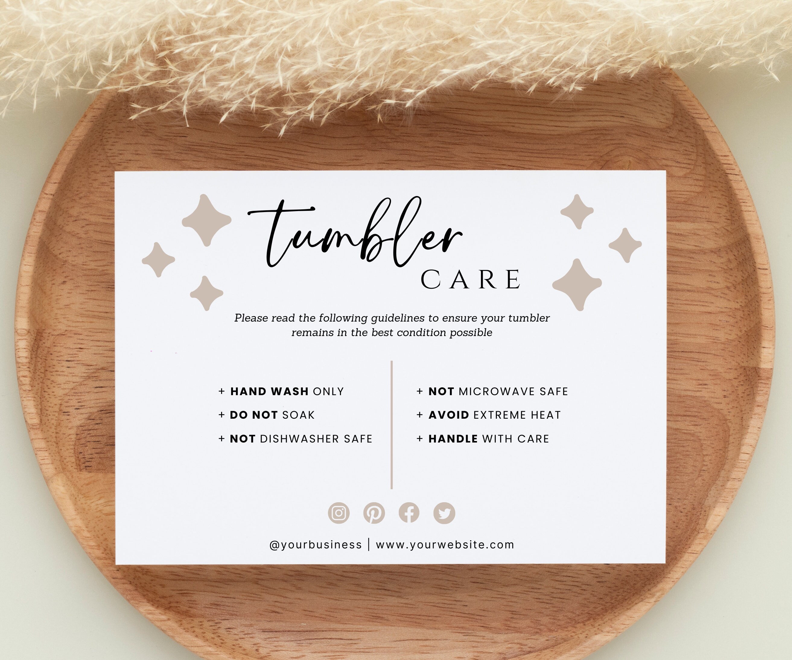 Cup Care Card Tumbler Care Cup Label for Tumbler Instructions