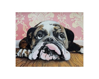 Bulldog Portrait Painting | Fine Art Poster, Dog Wall Art, Pet Portrait