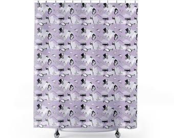 Hand Drawn Sky pattern Shower Curtain | Lavender bathroom decor