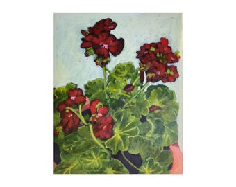 Red Geranium Painting Fine Art Poster | Botanical Wall Art, Hand Painted