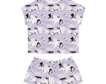 Conjunto de pijama con estampado de cielo dibujado a mano para adolescentes y adultos / Conjunto de pijama para mujer