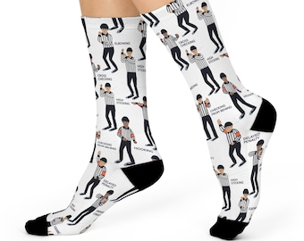 Hockey Referee Penalty Calls Cushioned Crew Socks | Ice Hockey Theme
