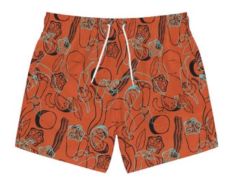 Bañador con estampado abstracto de algas marinas / Estampado integral naranja