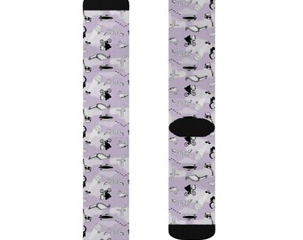 Hand-Drawn Sky Pattern Socks for Teens & Adults | Lavender Mid-Length Socks