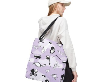 Hand-Drawn Sky Pattern Tote Bag for Teens & Adults | Lavender All-Over Print
