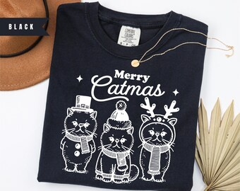 Comfort Colors Merry Catmas, Meowy shirt, Cute Cat Christmas Shirt, Funny Cat Holiday Shirt, Cat Mom Christmas Gift,Christmas Cat Lover Gift
