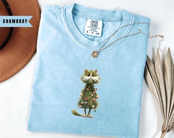 Comfort Colors Meowy Christmas shirt, Cute Cat Christmas Shirt, Funny Cat Holiday Shirt, Cat Mom Christmas Gift, Christmas Cat Lover Gift