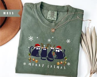 Comfort Colors Merry Catmas, Meowy Christmas shirt, Cute Cat Christmas Shirt, Funny Cat Holiday Shirt, Cat Mom Christmas Gift,Cat Lover Gift