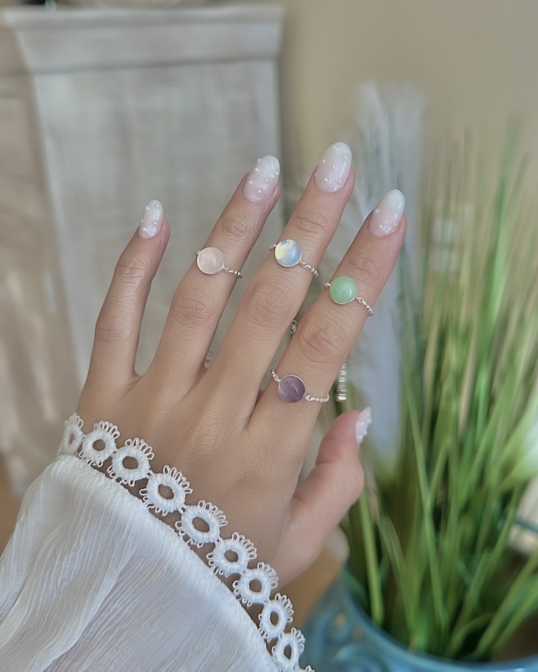 Amethyst Adjustable Chain Ring Aventurine Crystal Ring Etsy