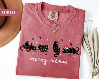 Comfort Colors Meowy Christmas shirt, Cute Cat Christmas Shirt, Funny Cat Holiday Shirt, Cat Mom Christmas Gift, Christmas Cat Lover Gift