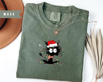 Comfort Colors Meowy Christmas shirt, Cute Cat Christmas Shirt, Funny Cat Holiday Shirt, Cat Mom Christmas Gift, Christmas Cat Lover Gift