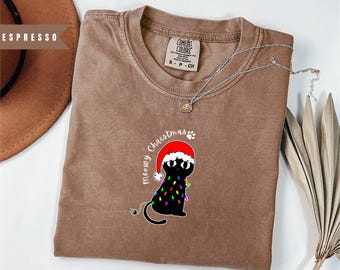 Comfort Colors Meowy Christmas Shirt, Cute Cat Christmas Shirt, Funny Cat Holiday Shirt, Cat Mom Christmas Gift, Christmas Cat Lover Gift