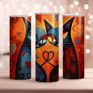 Lebendige Katzen Liebe Becher Design - Valentinstag Becher - 20 Unzen Skinny Tumble Wrap - Sublimation Design - Instant Download